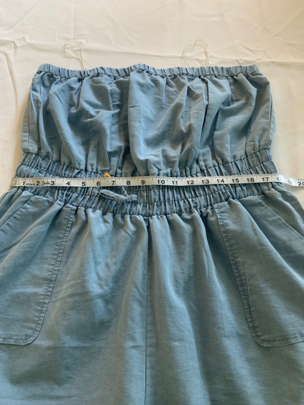 A Hint of Blush Strapless Chambray Cargo Jogger Jumpsuit Smocked Waist 2X - Picture 9 of 9